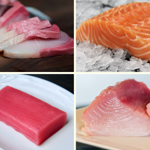 Sashimi Sampler pack with hamachi, salmon, yellowfin and albacore
