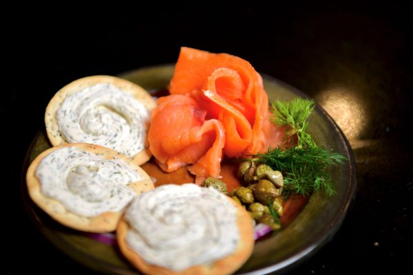 Smoked salmon Balmoral on plate with crackers