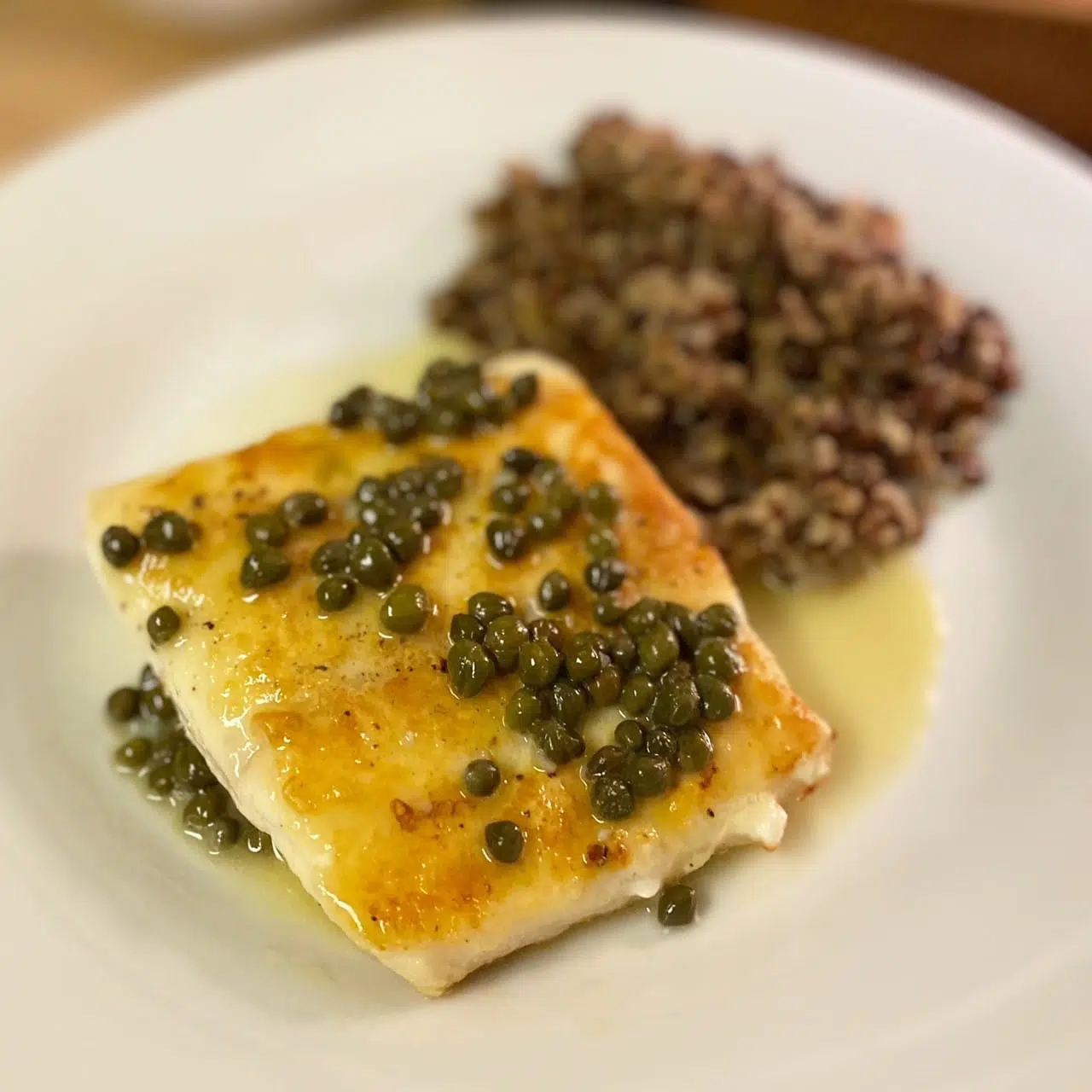 Halibut with lemon butter caper sauce