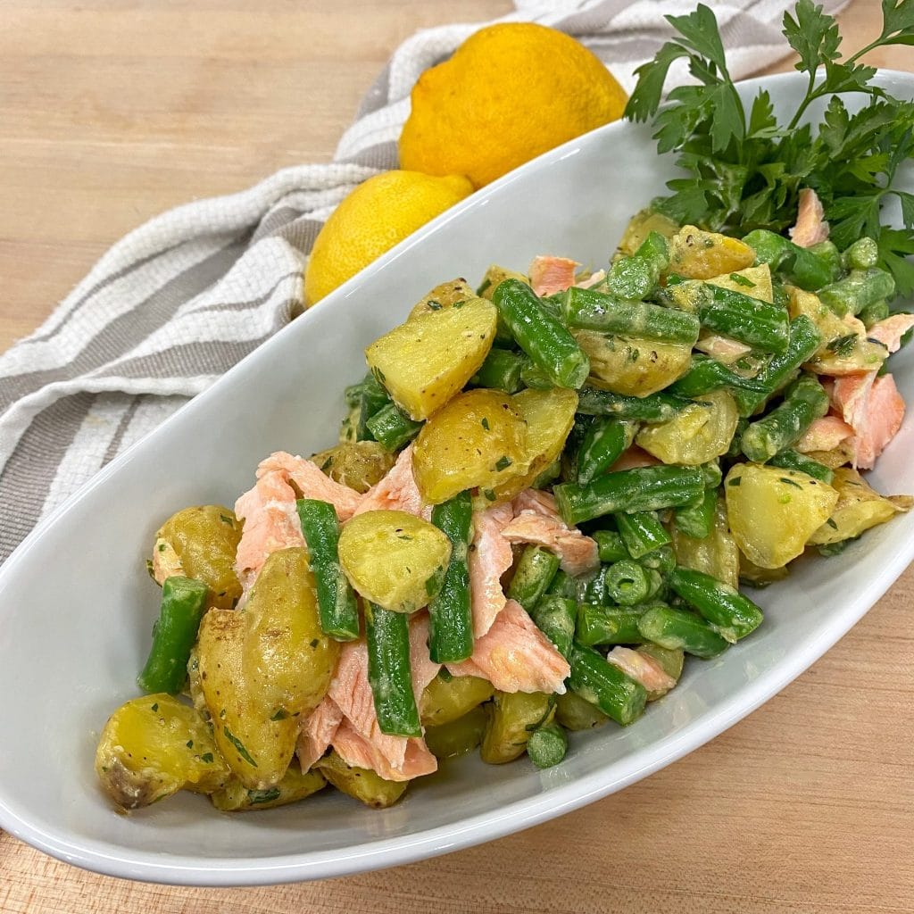 Green Bean and Potato Salad with Poached Salmon and Herb Dijon Dressing
