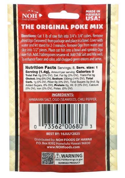 Noh Poke Mix Nutrition Label