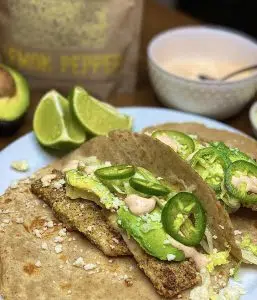 Lemon Pepper Nut Crumbs Fish Tacos