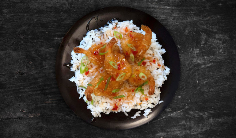 Coconut Shrimp with Sweet Chili Sauce and Rice